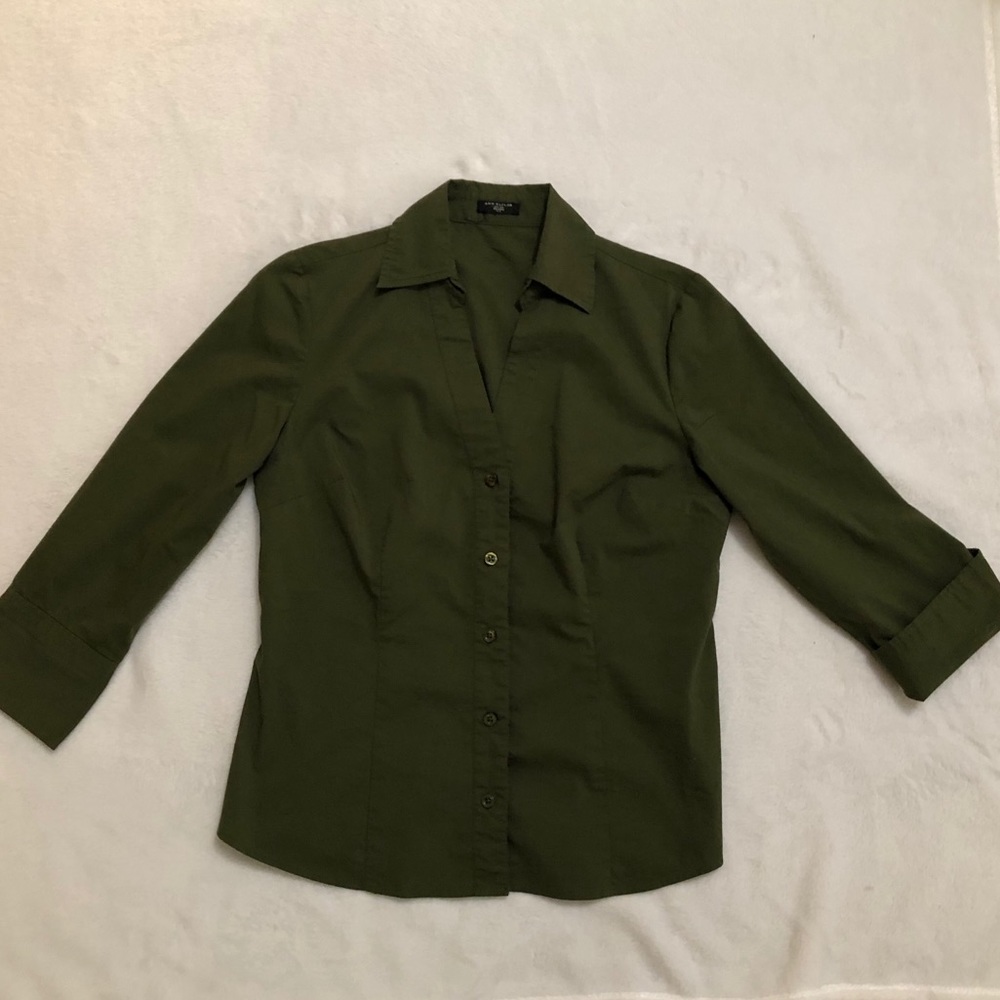 Talbots Green 3/4 button cuff sleeve collar shirt